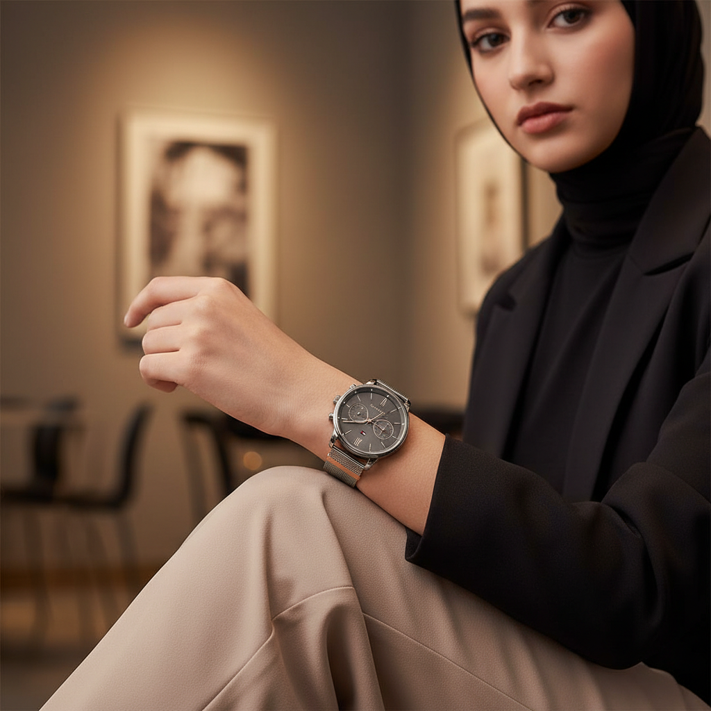Tommy Hilfiger Blake 1782304 38mm Women's Multi-Function Watch – Grey Sunray & Grey Stainless Steel Mesh Bracelet