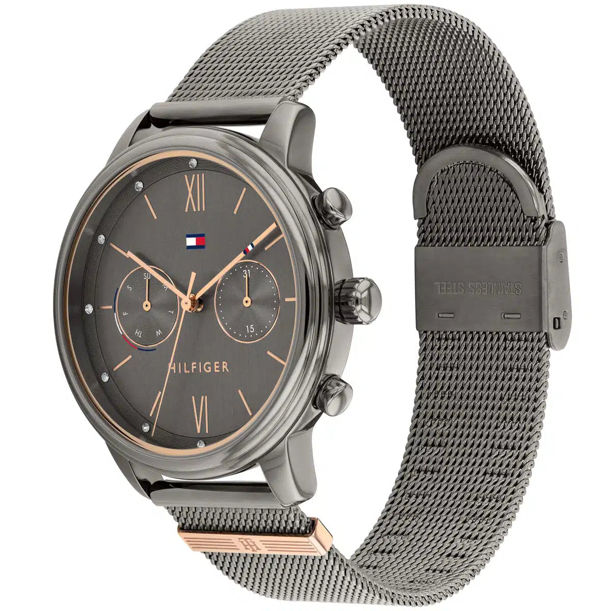 Tommy Hilfiger Blake 1782304 38mm Women's Multi-Function Watch – Grey Sunray & Grey Stainless Steel Mesh Bracelet
