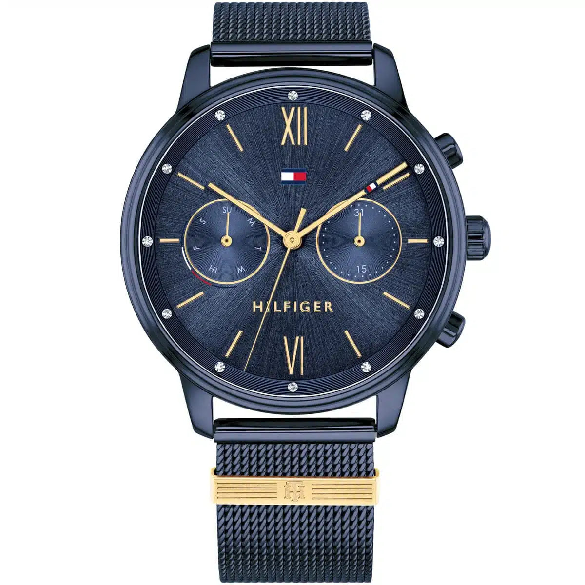Tommy Hilfiger Blake 1782305 38mm Women's Multi-Function Watch – Navy Sunray & Navy Stainless Steel Mesh Bracelet