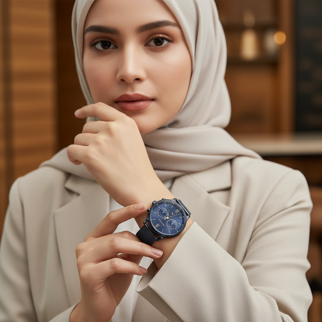 Tommy Hilfiger Blake 1782305 38mm Women's Multi-Function Watch – Navy Sunray & Navy Stainless Steel Mesh Bracelet