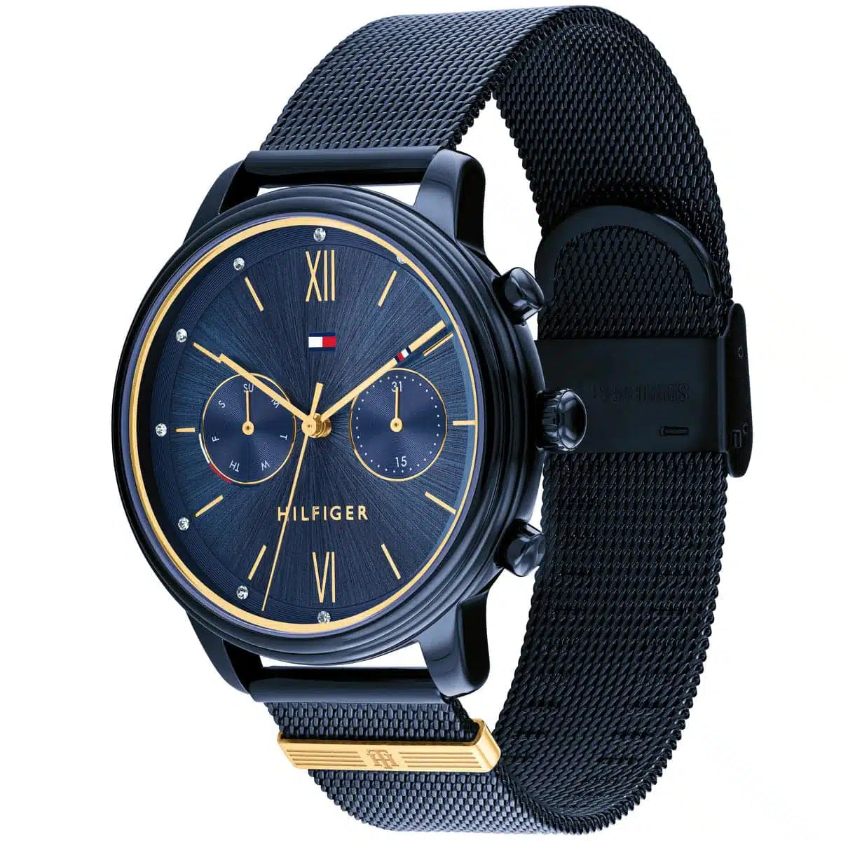 Tommy Hilfiger Blake 1782305 38mm Women's Multi-Function Watch – Navy Sunray & Navy Stainless Steel Mesh Bracelet