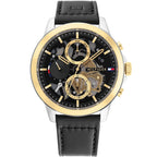 Tommy Hilfiger Henry 1710474 44mm Men's Multi-Function Watch – Black Skeleton & Black Genuine Leather Strap