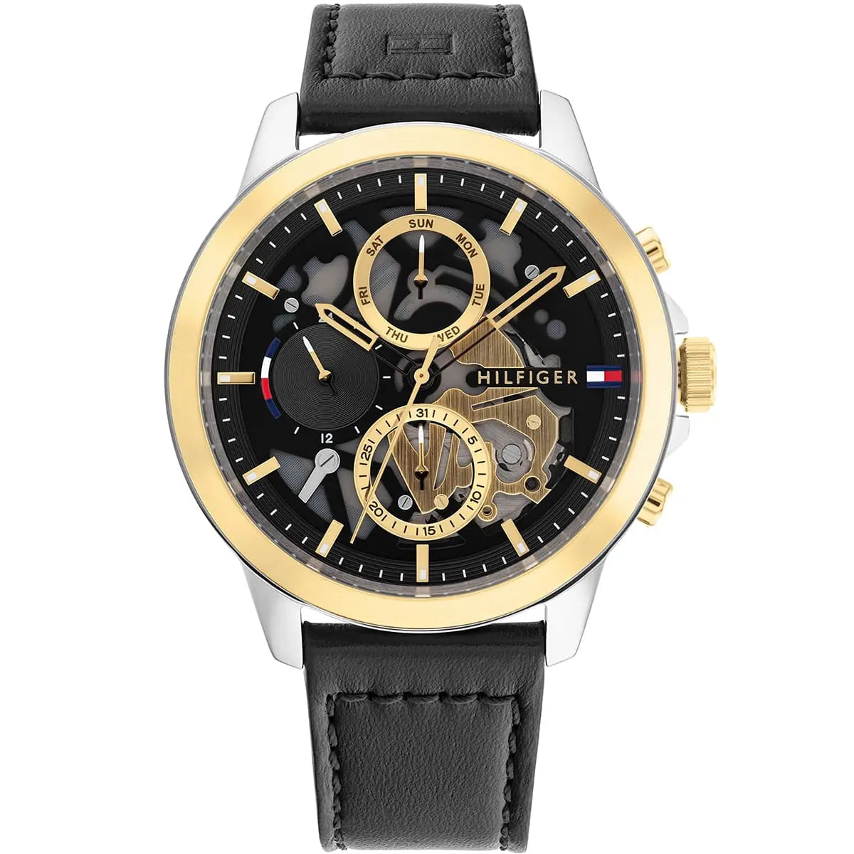 Tommy Hilfiger Henry 1710474 44mm Men's Multi-Function Watch – Black Skeleton & Black Genuine Leather Strap