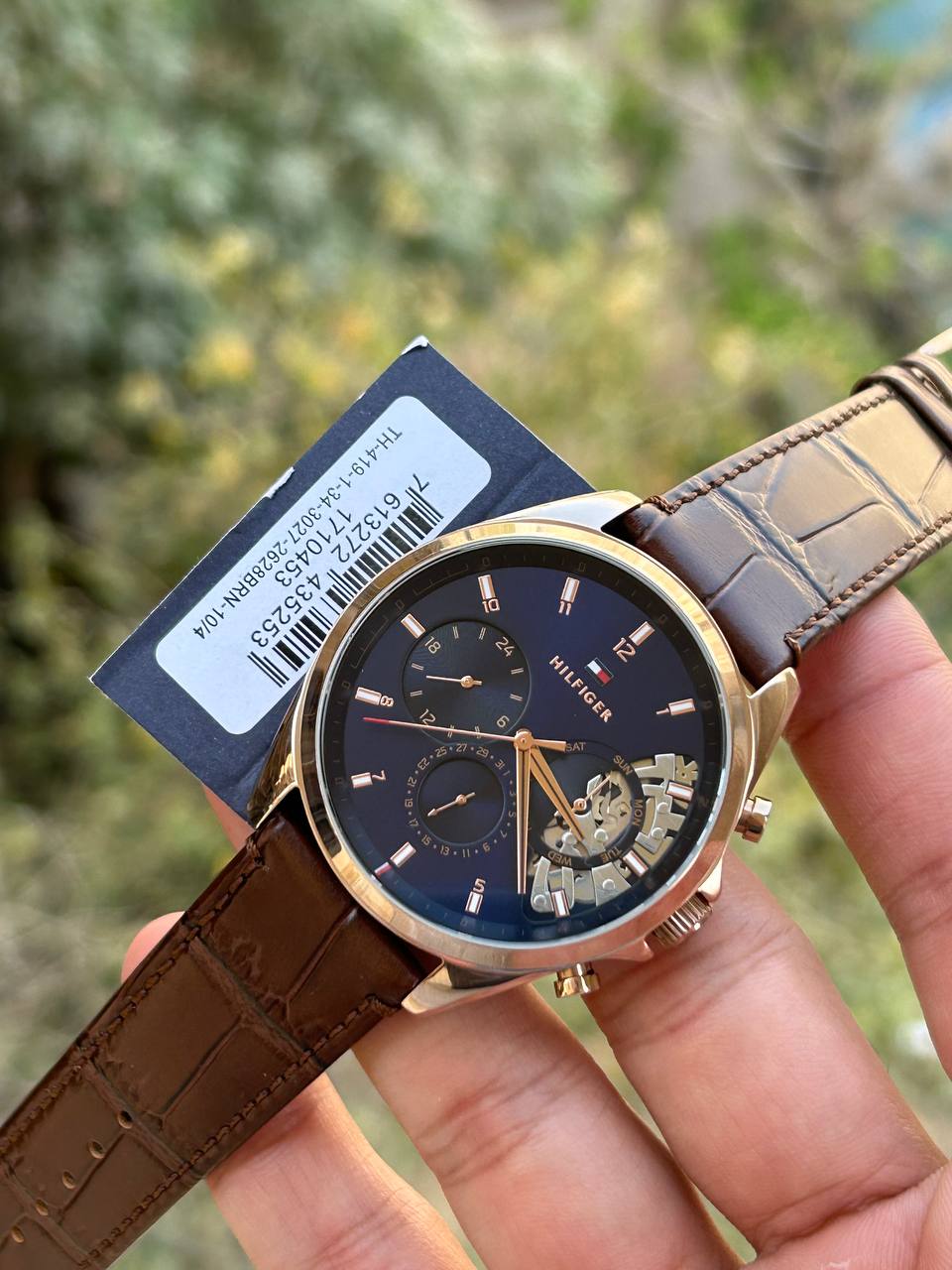Tommy Hilfiger Baker 1710453 44mm Men's Multi-Function Watch – Blue & Brown Genuine Leather Strap
