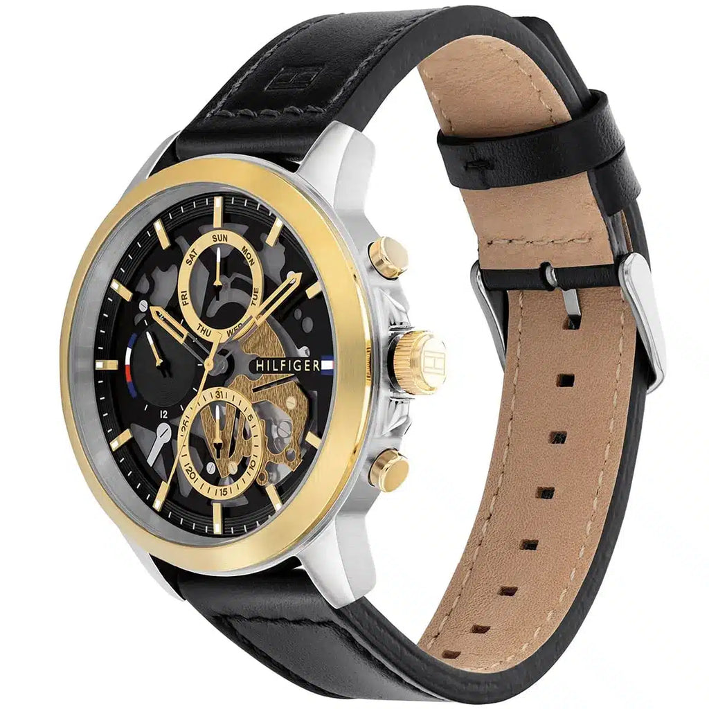Tommy Hilfiger Henry 1710474 44mm Men's Multi-Function Watch – Black Skeleton & Black Genuine Leather Strap