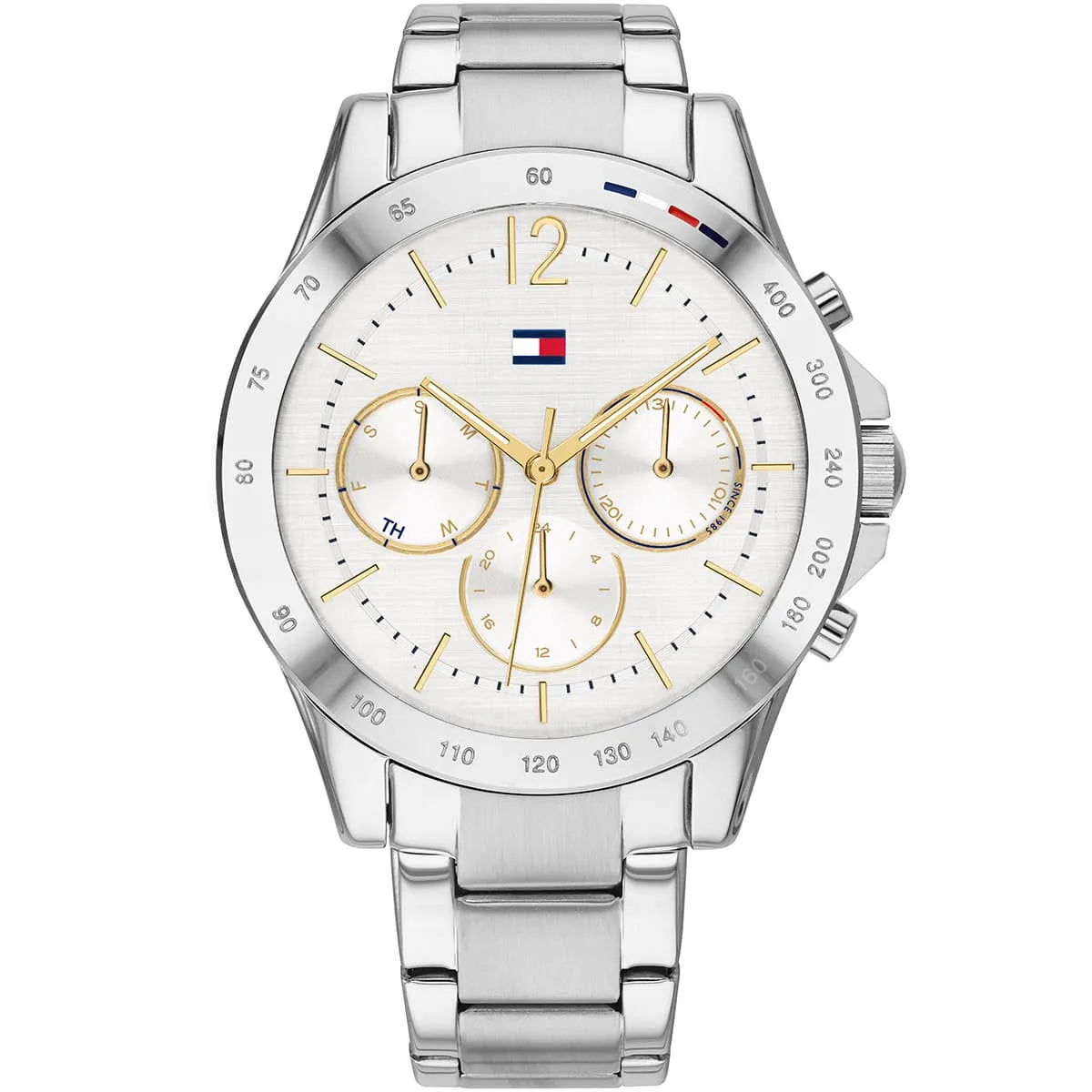 Tommy Hilfiger Lori 1782194 38mm Women's Multi-Function Watch – Silver Sunray & Silver Stainless Steel Bracelet