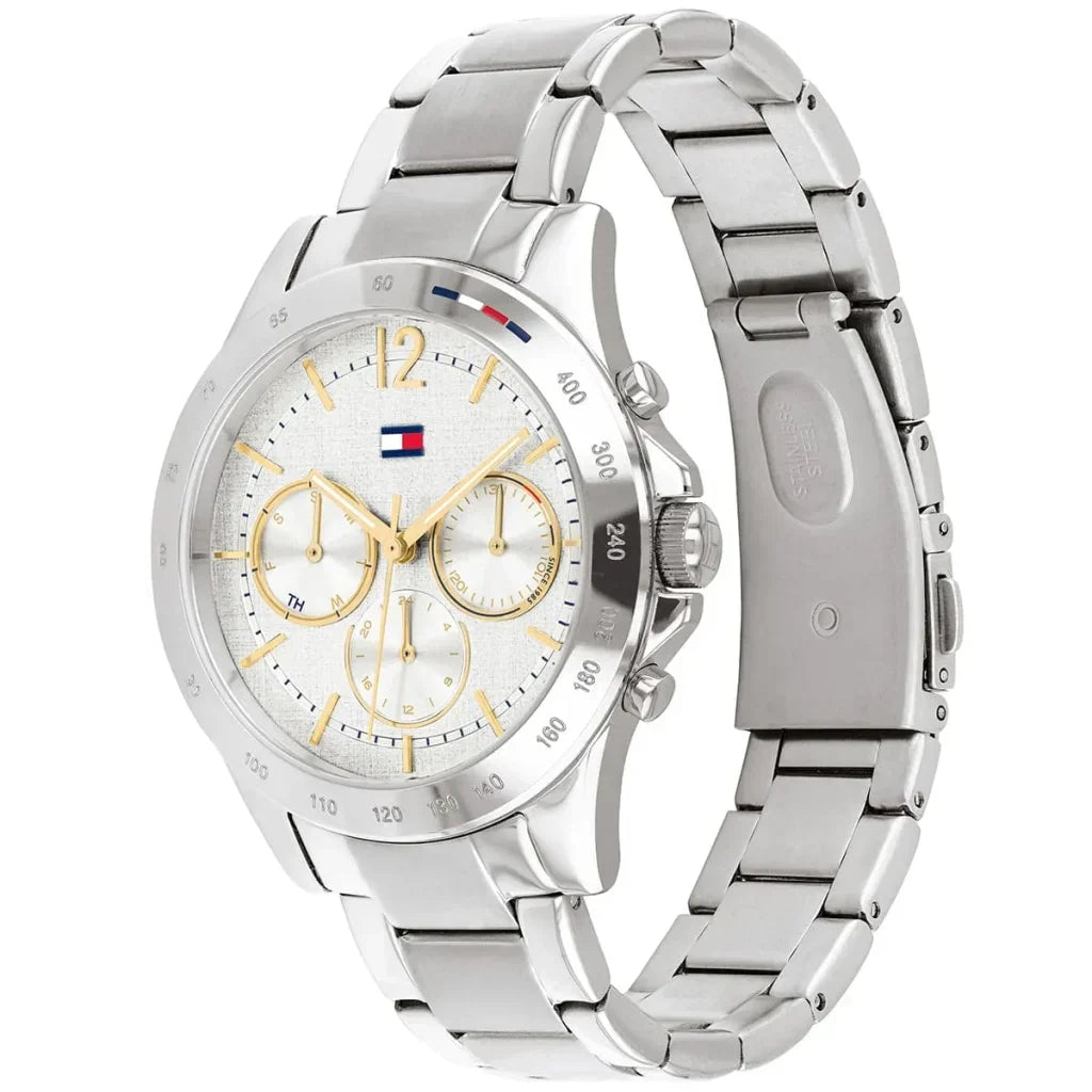 Tommy Hilfiger Lori 1782194 38mm Women's Multi-Function Watch – Silver Sunray & Silver Stainless Steel Bracelet