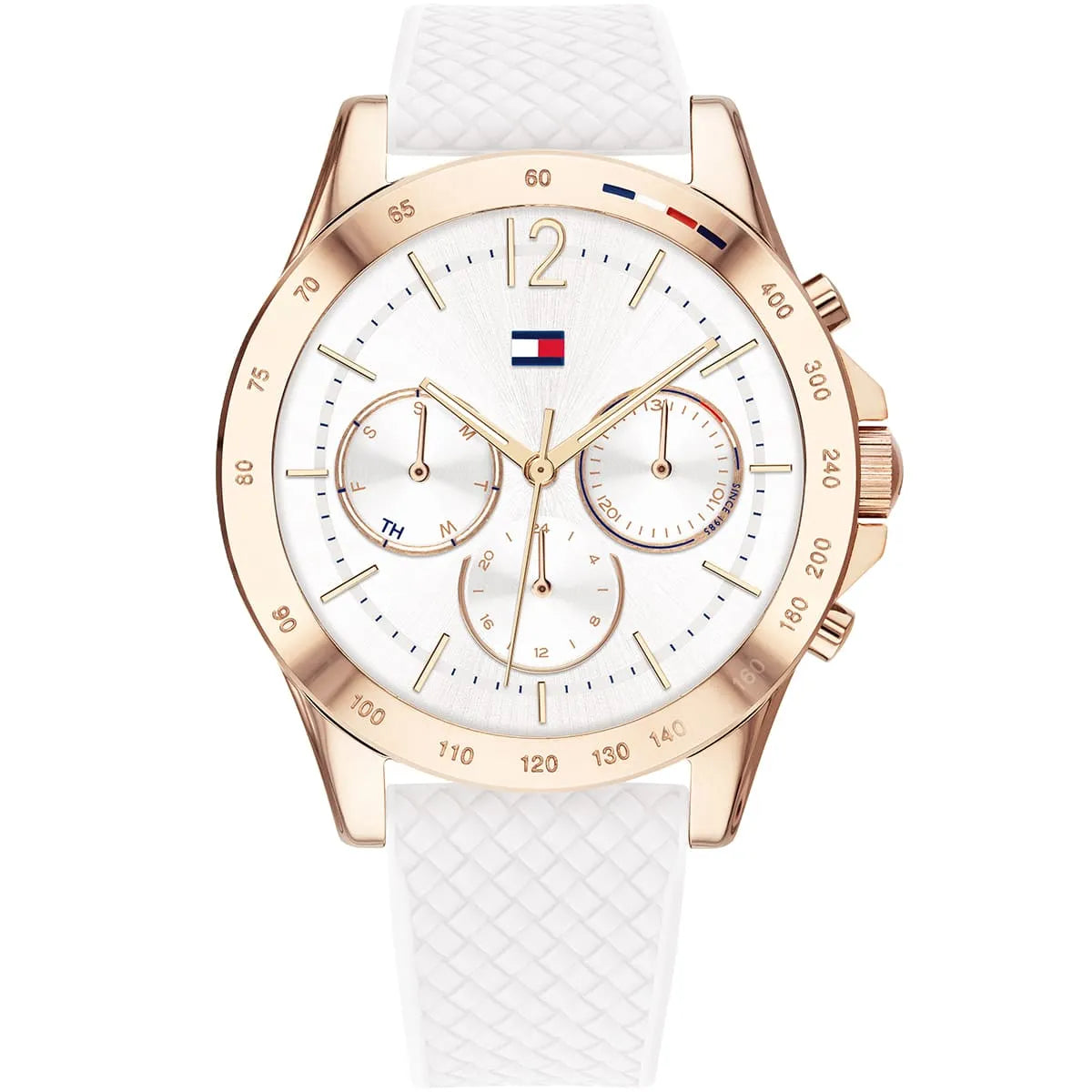 Tommy Hilfiger Lori 1782199 38mm Women's Multi-Function Watch – Navy Sunray & Navy Rubber Strap