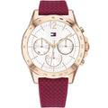 Tommy Hilfiger Lori 1782200 38mm Women's Multi-Function Watch – White Sunray & Berry Rubber Strap