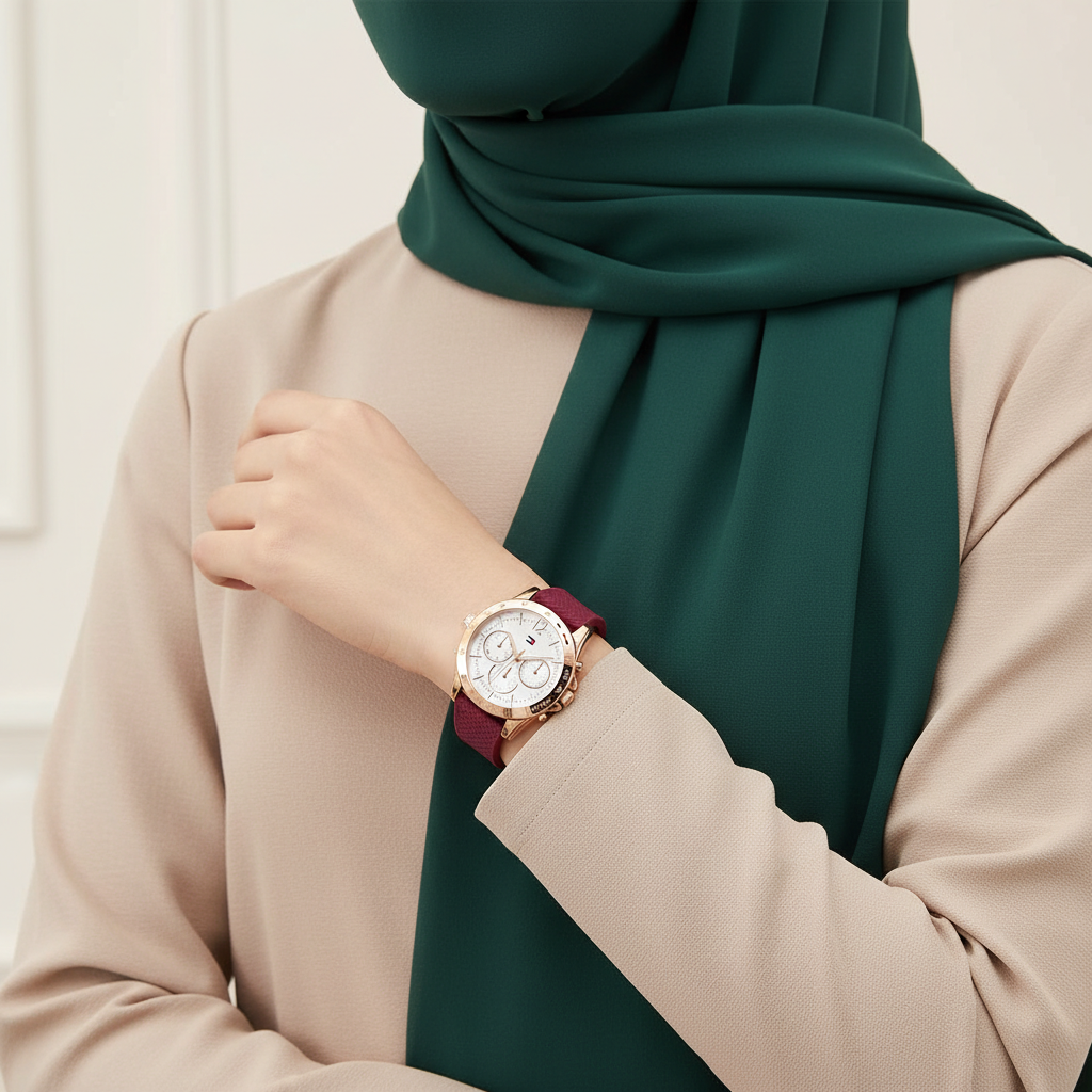Tommy Hilfiger Lori 1782200 38mm Women's Multi-Function Watch – White Sunray & Berry Rubber Strap