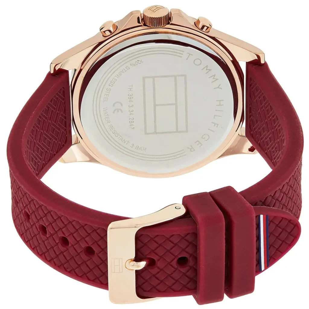 Tommy Hilfiger Lori 1782200 38mm Women's Multi-Function Watch – White Sunray & Berry Rubber Strap