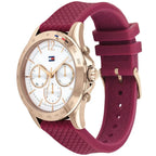 Tommy Hilfiger Lori 1782200 38mm Women's Multi-Function Watch – White Sunray & Berry Rubber Strap