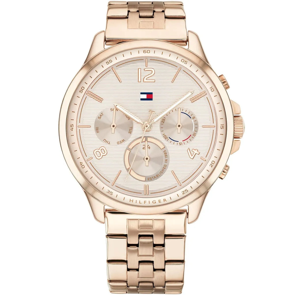 Tommy Hilfiger Lori 1782224 38mm Women's Multi-Function Watch – Rose Gold Sunray & Rose Gold Stainless Steel Bracelet