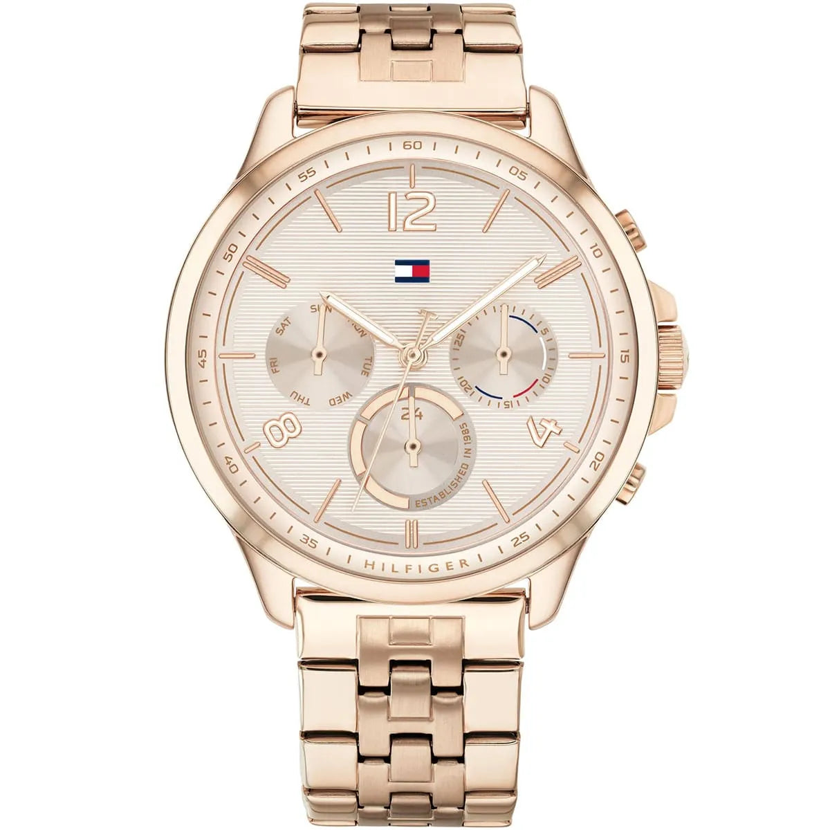 Tommy Hilfiger Lori 1782224 38mm Women's Multi-Function Watch – Rose Gold Sunray & Rose Gold Stainless Steel Bracelet