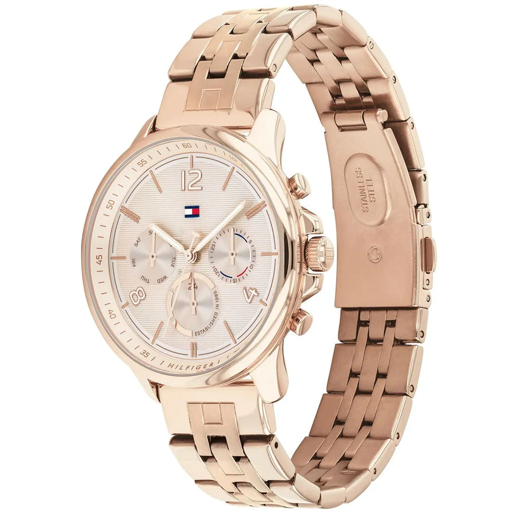Tommy Hilfiger Lori 1782224 38mm Women's Multi-Function Watch – Rose Gold Sunray & Rose Gold Stainless Steel Bracelet