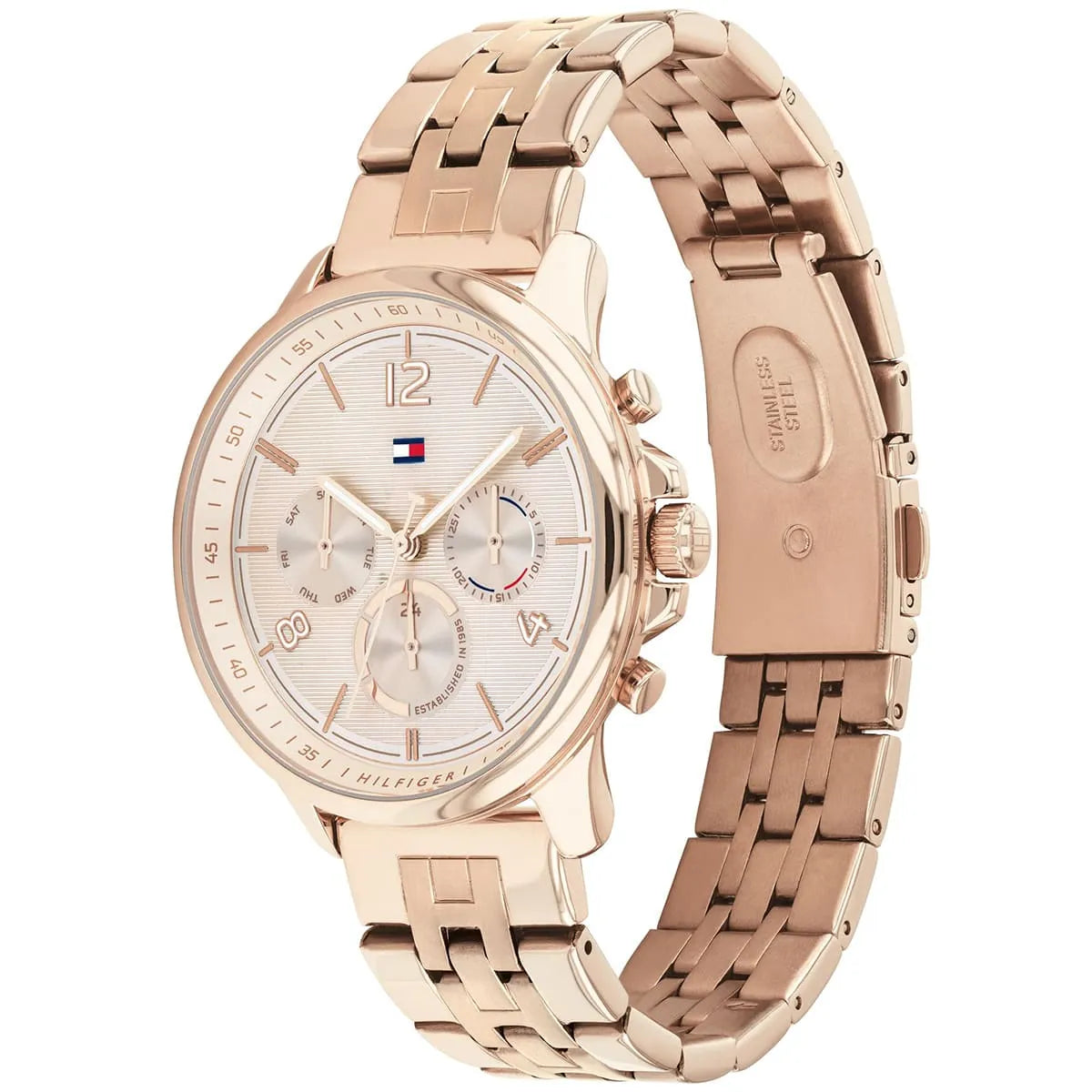 Tommy Hilfiger Lori 1782224 38mm Women's Multi-Function Watch – Rose Gold Sunray & Rose Gold Stainless Steel Bracelet