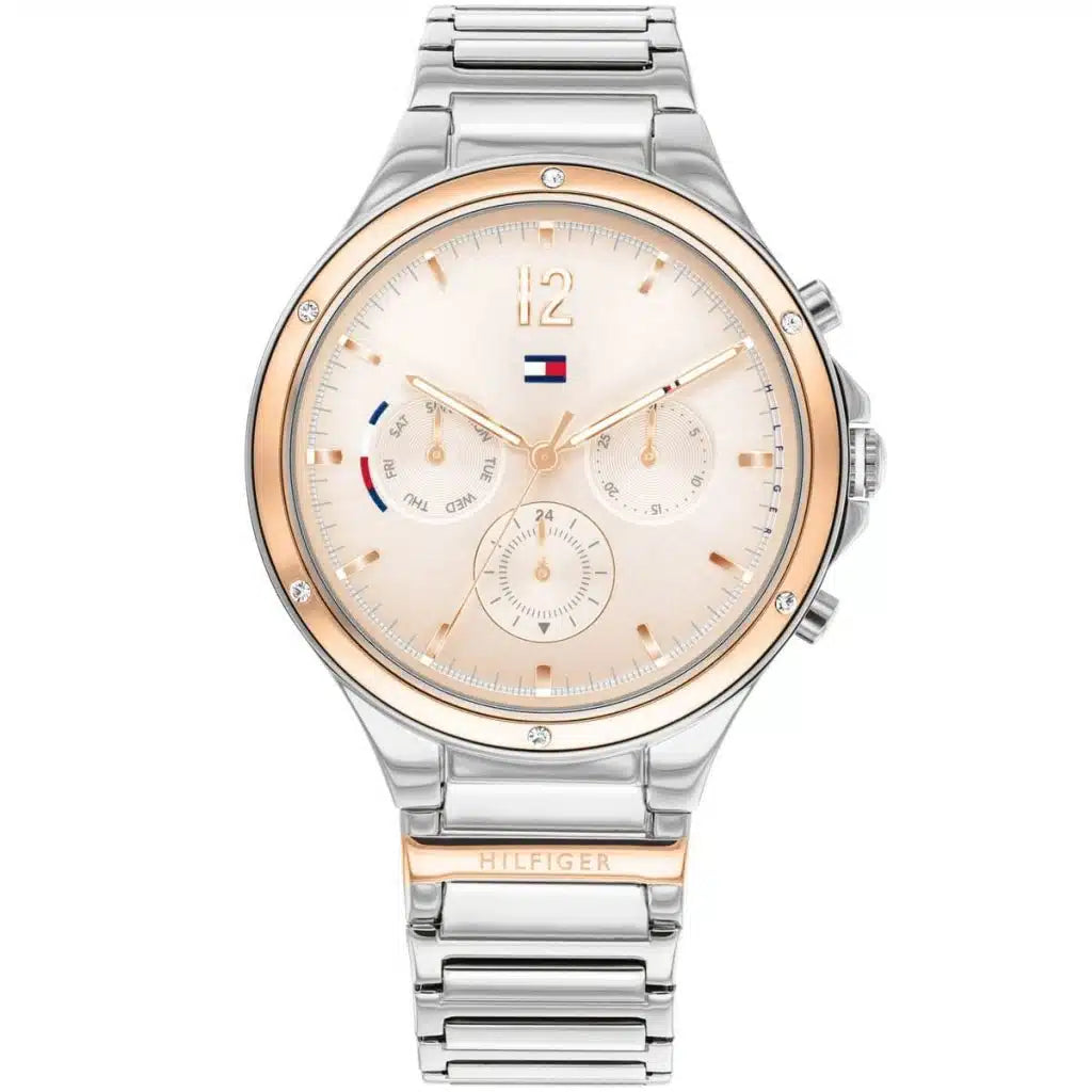 Tommy Hilfiger Lori 1782279 38mm Women's Multi-Function Watch – Silver Sunray & Two-Tone Stainless Steel Bracelet