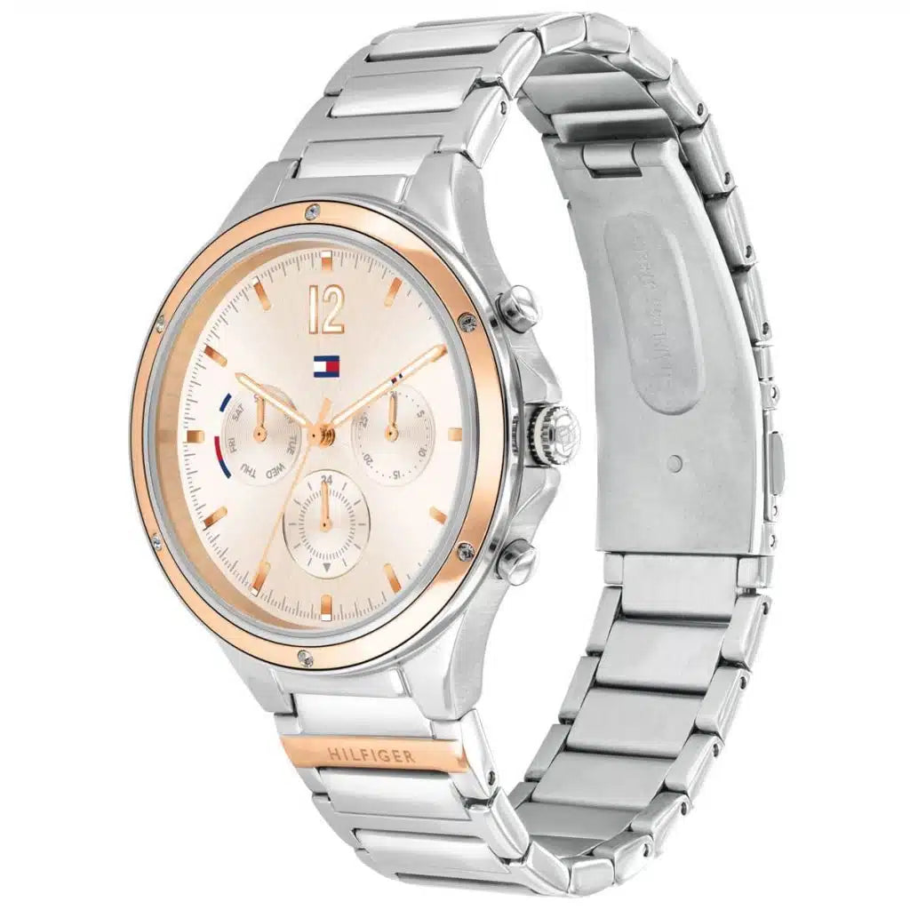 Tommy Hilfiger Lori 1782279 38mm Women's Multi-Function Watch – Silver Sunray & Two-Tone Stainless Steel Bracelet