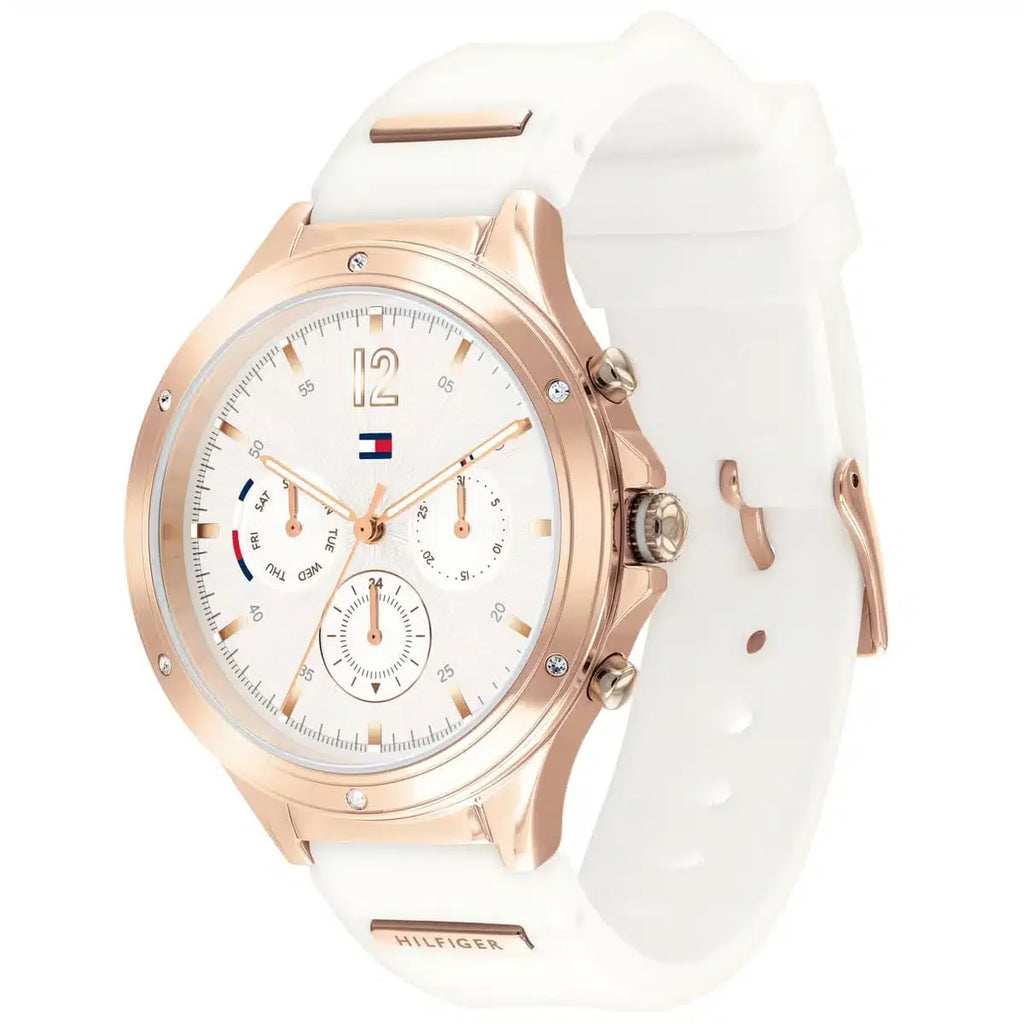 Tommy Hilfiger Lori 1782280 38mm Women's Multi-Function Watch – Silver Sunray & Silver Stainless Steel Bracelet
