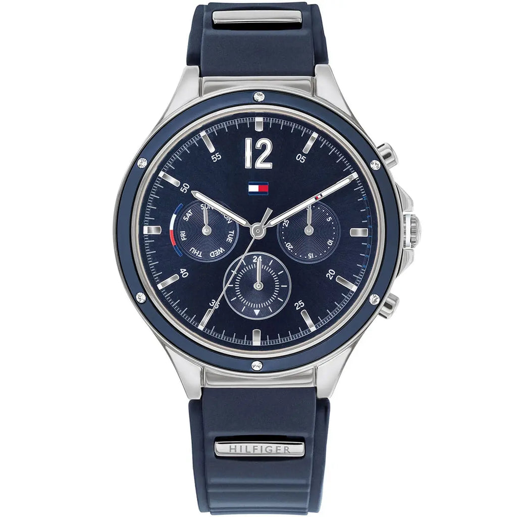 Tommy Hilfiger Lori 1782281 38mm Women's Multi-Function Watch – Navy Sunray & Navy Rubber Strap