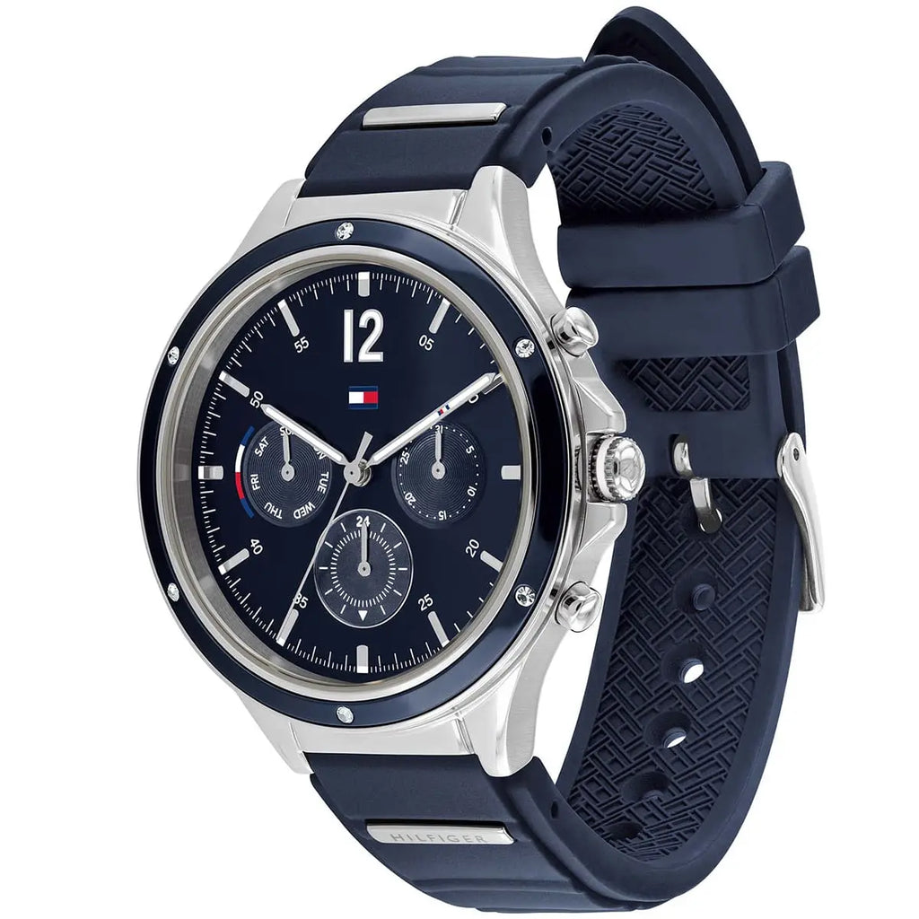 Tommy Hilfiger Lori 1782281 38mm Women's Multi-Function Watch – Navy Sunray & Navy Rubber Strap