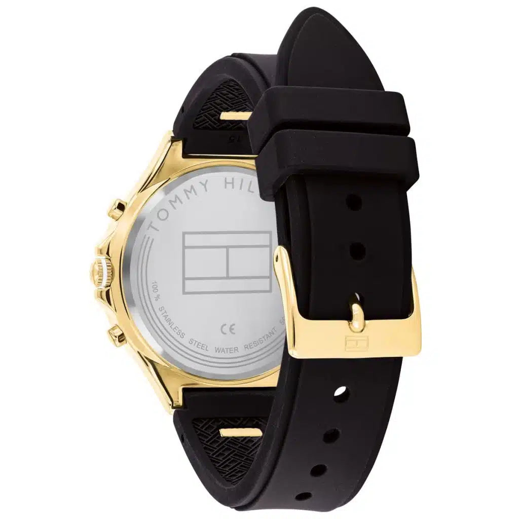 Tommy Hilfiger Lori 1782282 38mm Women's Multi-Function Watch – Black Sunray & Black Rubber Strap
