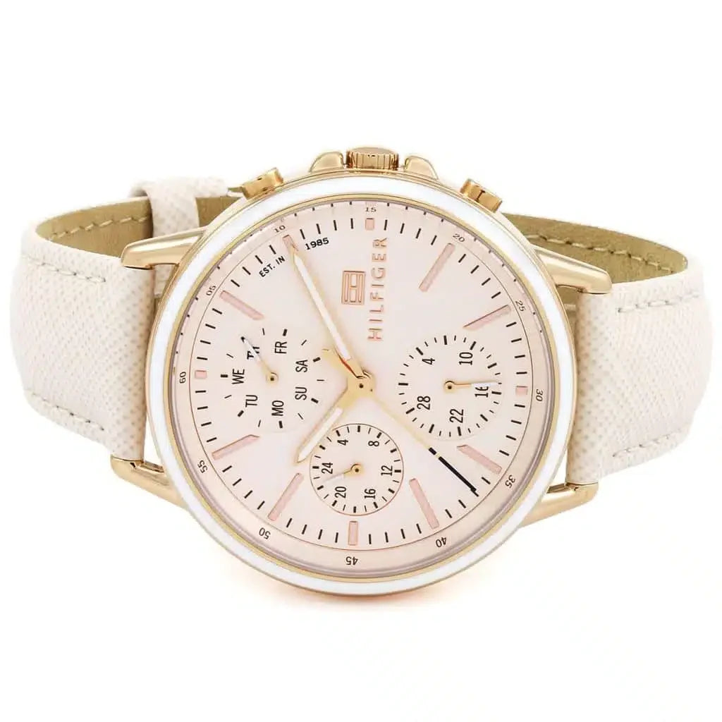 Tommy Hilfiger Shawn 1781789 38mm Women's Multi-Function Watch – Beige & White Genuine Leather Strap