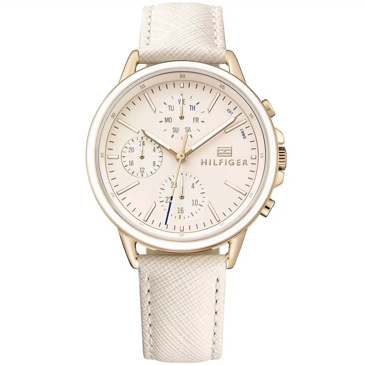 Tommy Hilfiger Shawn 1781789 38mm Women's Multi-Function Watch – Beige & White Genuine Leather Strap