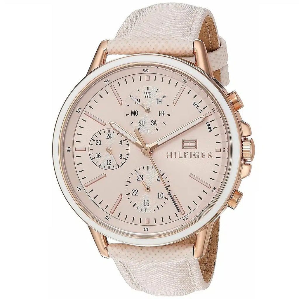 Tommy Hilfiger Shawn 1781789 38mm Women's Multi-Function Watch – Beige & White Genuine Leather Strap