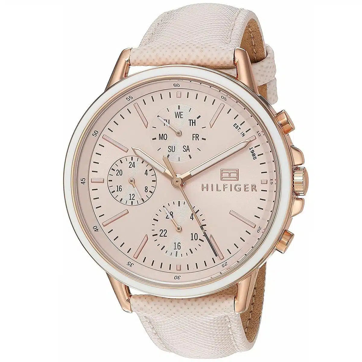 Tommy Hilfiger Shawn 1781789 38mm Women's Multi-Function Watch – Beige & White Genuine Leather Strap