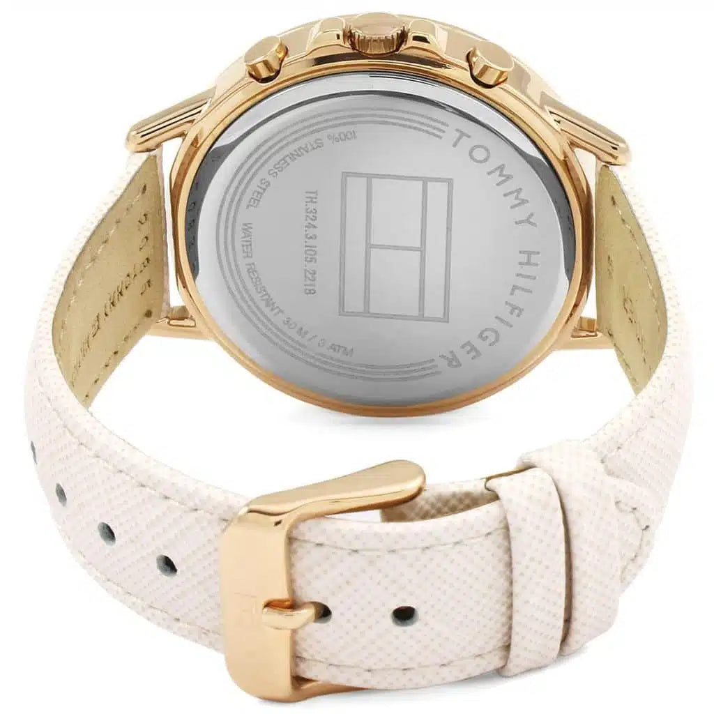 Tommy Hilfiger Shawn 1781789 38mm Women's Multi-Function Watch – Beige & White Genuine Leather Strap