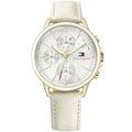 Tommy Hilfiger Shawn 1781790 38mm Women's Multi-Function Watch – Silver Sunray & White Genuine Leather Strap