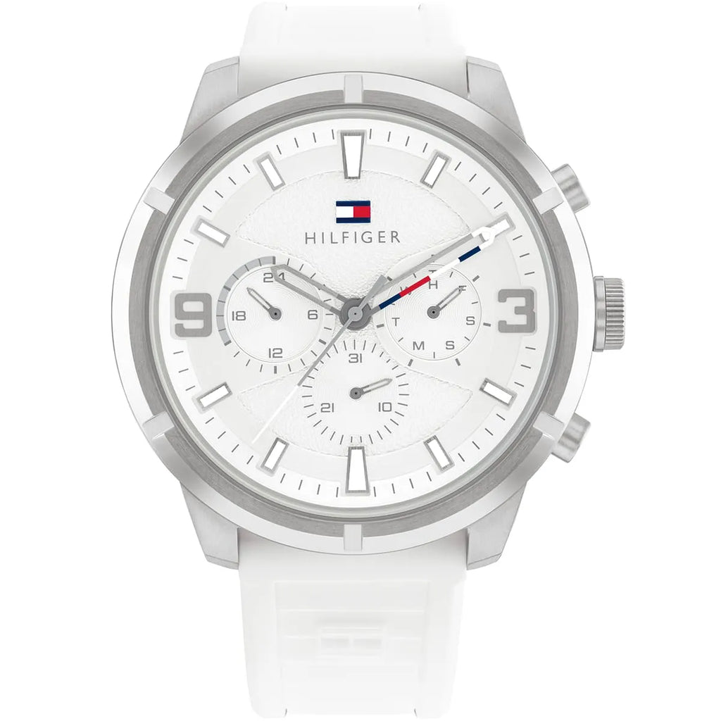 Tommy Hilfiger Wild 1792072 44mm Men's Multi-Function Watch – White Textured & White Rubber Strap