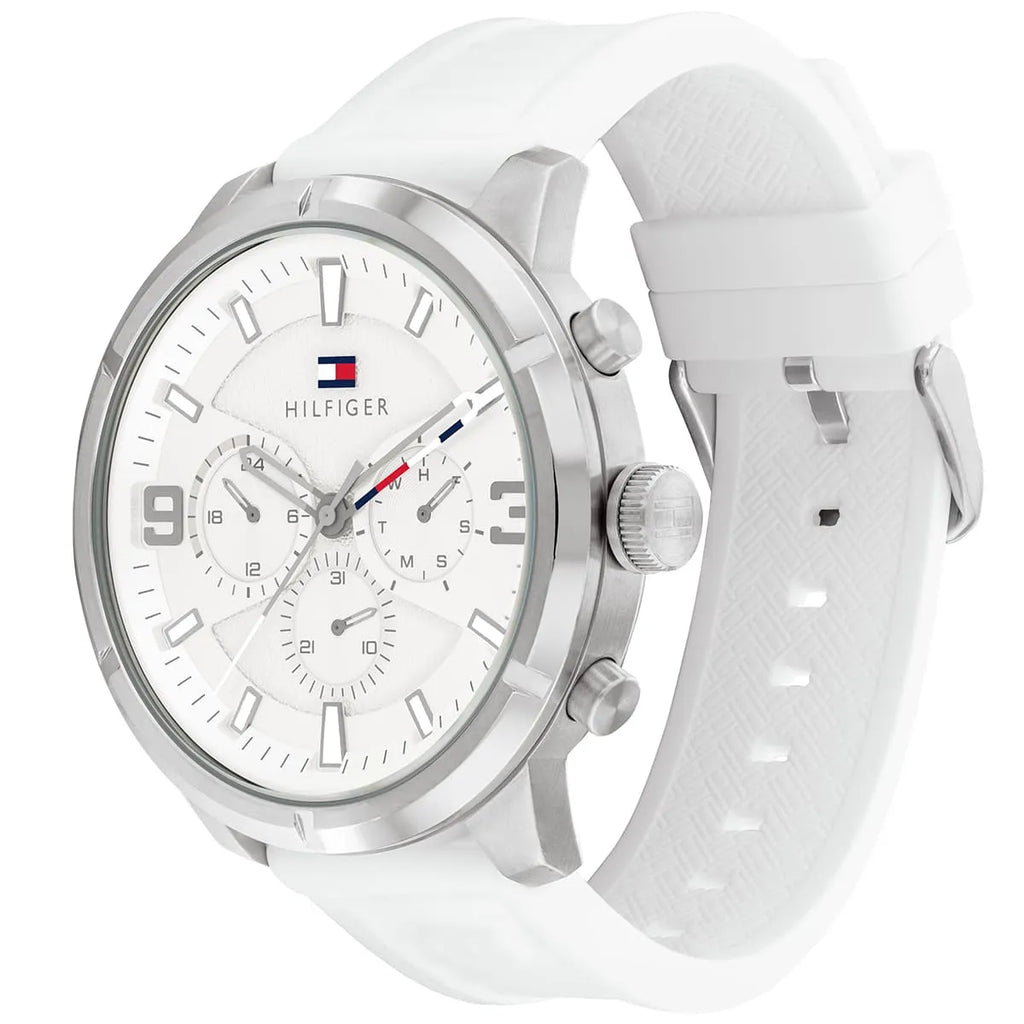 Tommy Hilfiger Wild 1792072 44mm Men's Multi-Function Watch – White Textured & White Rubber Strap