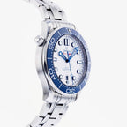 Omega Seamaster Diver 300M 42mm Master Quality Watch – White Dial, Blue Bezel & Stainless Steel Bracelet
