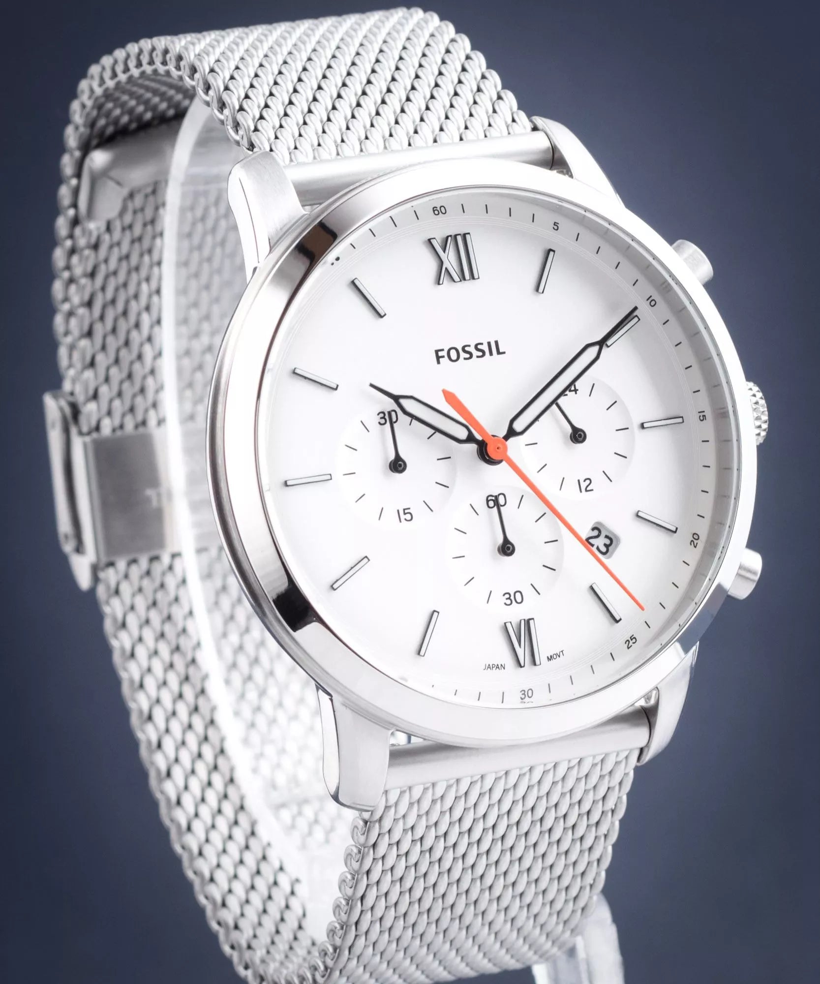 Fossil FS5382 44mm Men’s Quartz Watch – White Dial & Silver-tone Stainless Steel Bracelet