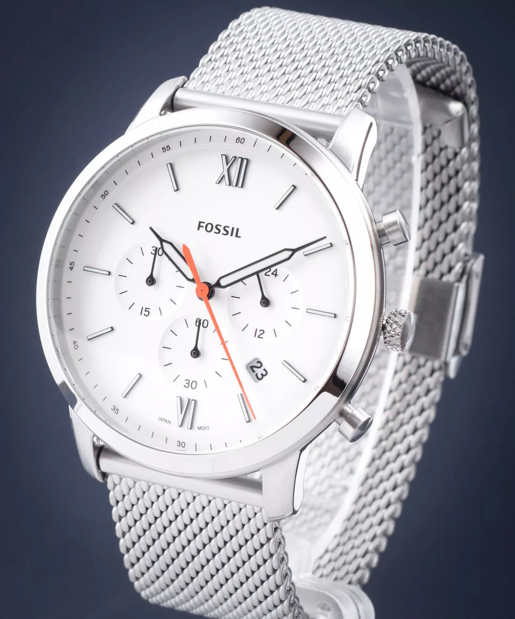 Fossil FS5382 44mm Men’s Quartz Watch – White Dial & Silver-tone Stainless Steel Bracelet