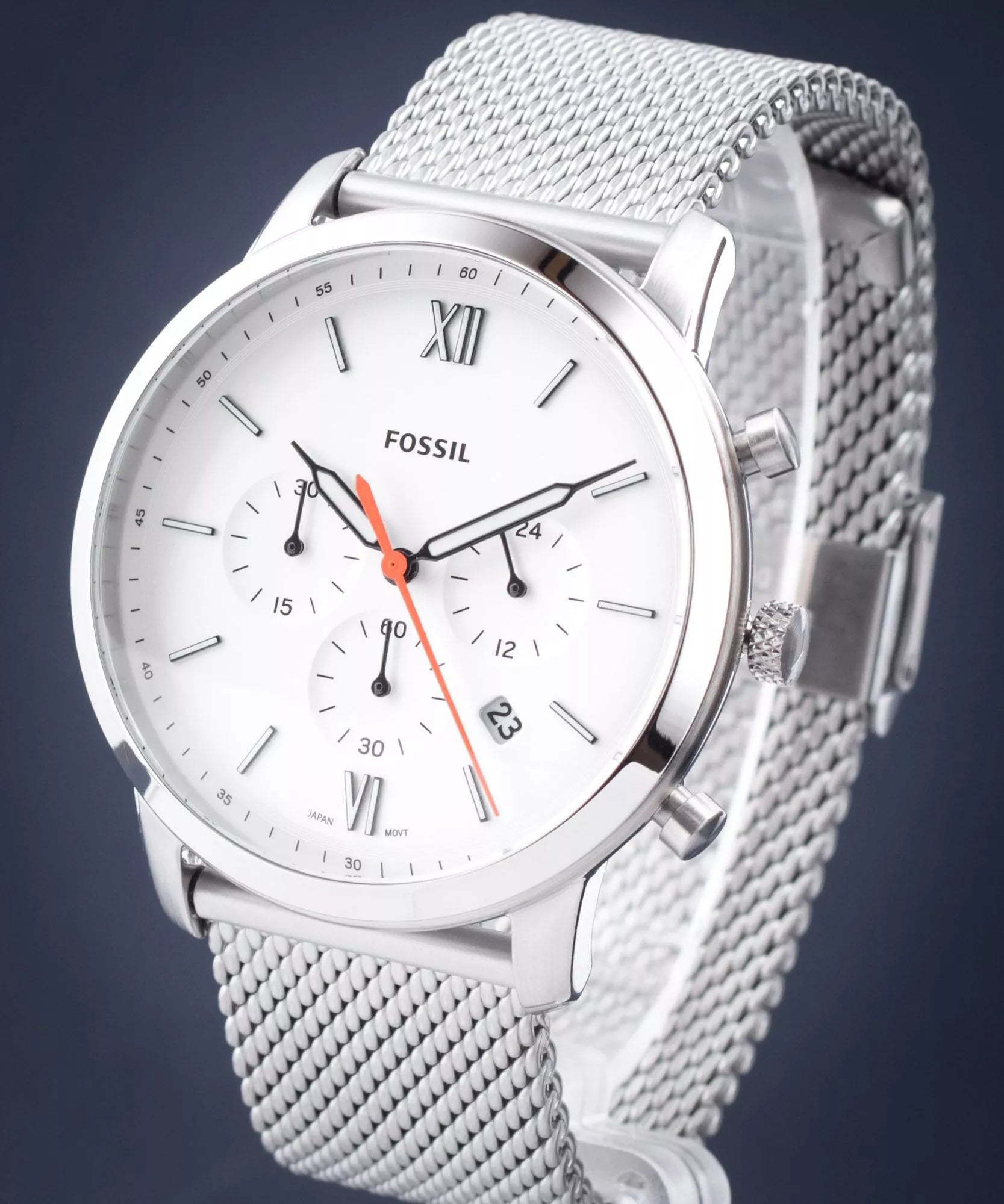 Fossil FS5382 44mm Men’s Quartz Watch – White Dial & Silver-tone Stainless Steel Bracelet